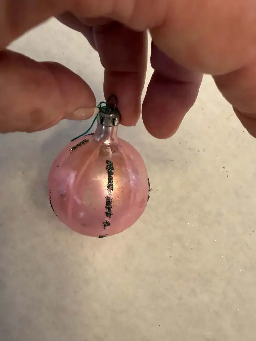 Vtg Hand Blown Mercury Glass Pink Indentation Reflector Christmas Ornament
